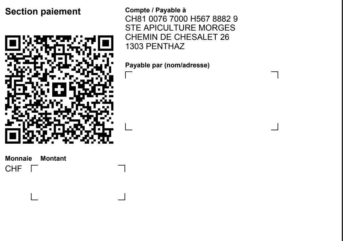 Section paiement du bulletin QR-facture pour un don à la Société Apicole de Morges